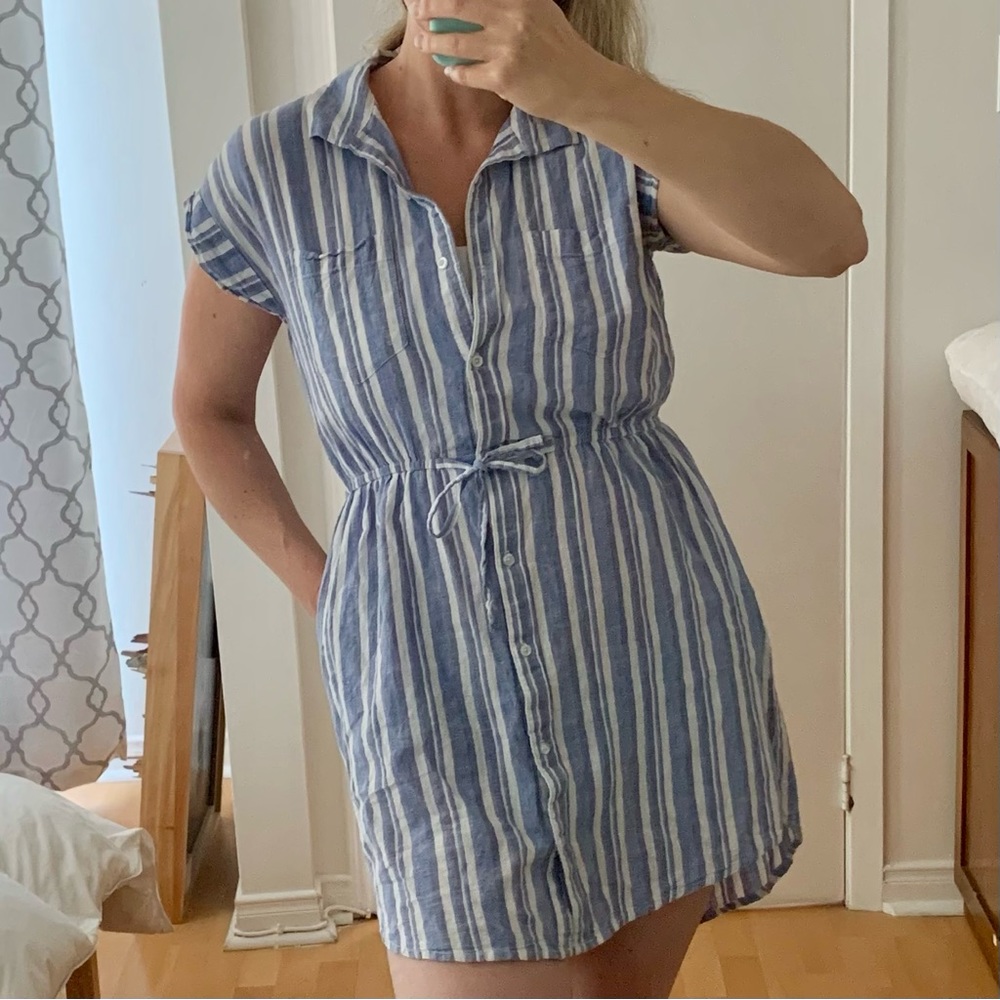 JAPNA Blue and White Cotton Tunic Dress